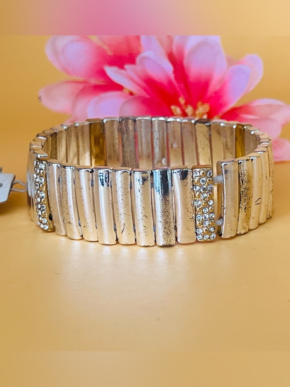 NAPIER Silver -Tone Crystal Accordion Stretch Bracelet